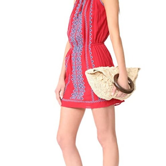 Joie Red Picard Embroidered Sleeveless Split Neck Dress Size S 🌸 - Picture 10 of 13